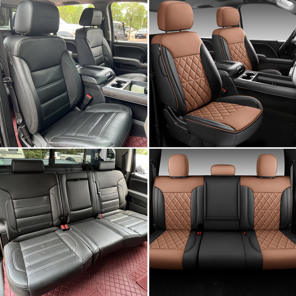 KOSIMAZ Custom Napa Leather Seat Covers for Chevy Silverado & GMC Sierra Crew Cab, 46-Split Flat Rear Bench Design, Compatible with 2019-2026 1500 and 2020-2026 2500HD 3500HD