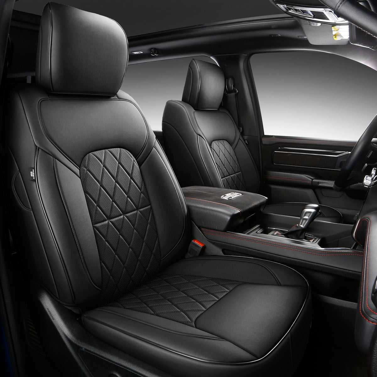 Car Seat Covers for 2019-2026 Dodge Ram 1500 Crew Cab - Full Set Nappa Leather - 46-Split Flat Rear Bench Design, Compatible with Big Horn/Rebel/Lone Star/HFE Trims