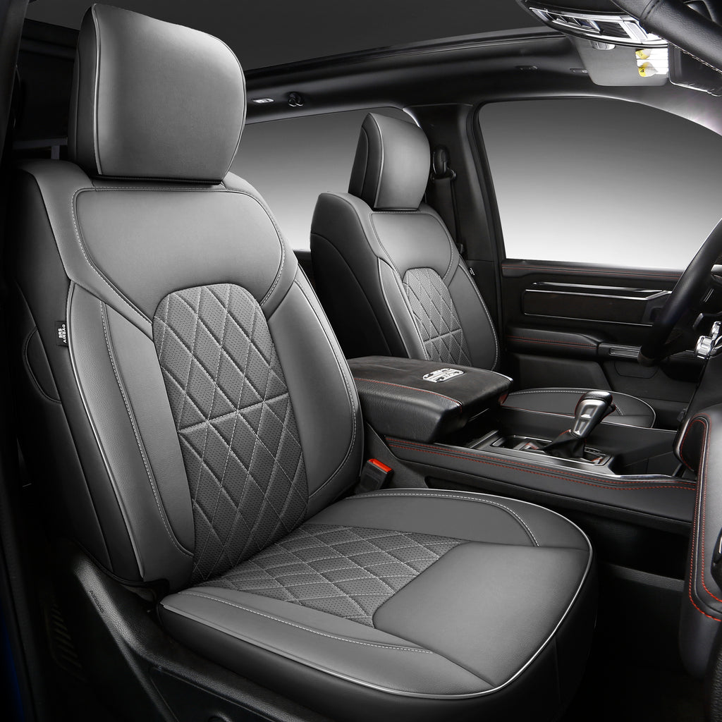 Car Seat Covers for 2019-2026 Dodge Ram 1500 Crew Cab - Full Set Nappa Leather - 46-Split Flat Rear Bench Design, Compatible with Big Horn/Rebel/Lone Star/HFE Trims