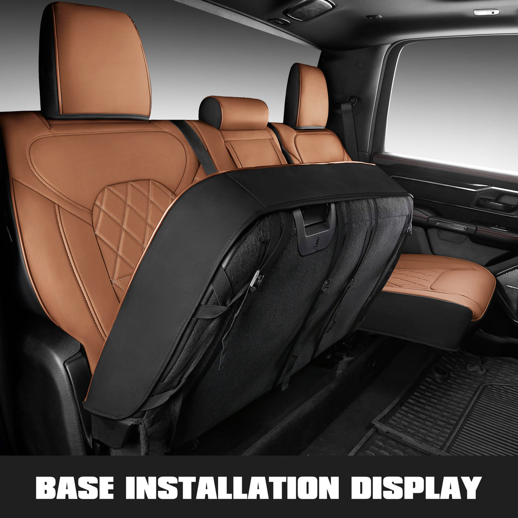 Car Seat Covers for 2019-2026 Dodge Ram 1500 Crew Cab - Full Set Nappa Leather - 46-Split Flat Rear Bench Design, Compatible with Big Horn/Rebel/Lone Star/HFE Trims
