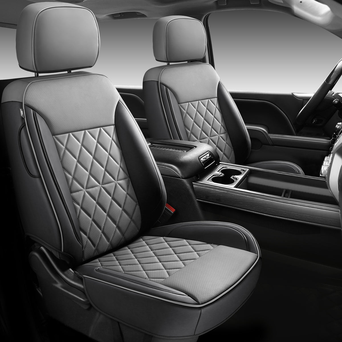 KOSIMAZ Custom Napa Leather Seat Covers for Chevy Silverado & GMC Sierra Crew Cab, 46-Split Flat Rear Bench Design, Compatible with 2019-2026 1500 and 2020-2026 2500HD 3500HD