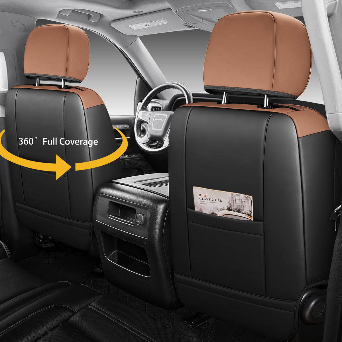 KOSIMAZ Custom Napa Leather Seat Covers for Chevy Silverado & GMC Sierra Crew Cab, 46-Split Flat Rear Bench Design, Compatible with 2019-2026 1500 and 2020-2026 2500HD 3500HD
