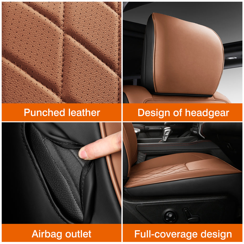 Car Seat Covers for 2019-2026 Dodge Ram 1500 Crew Cab - Full Set Nappa Leather - 46-Split Flat Rear Bench Design, Compatible with Big Horn/Rebel/Lone Star/HFE Trims