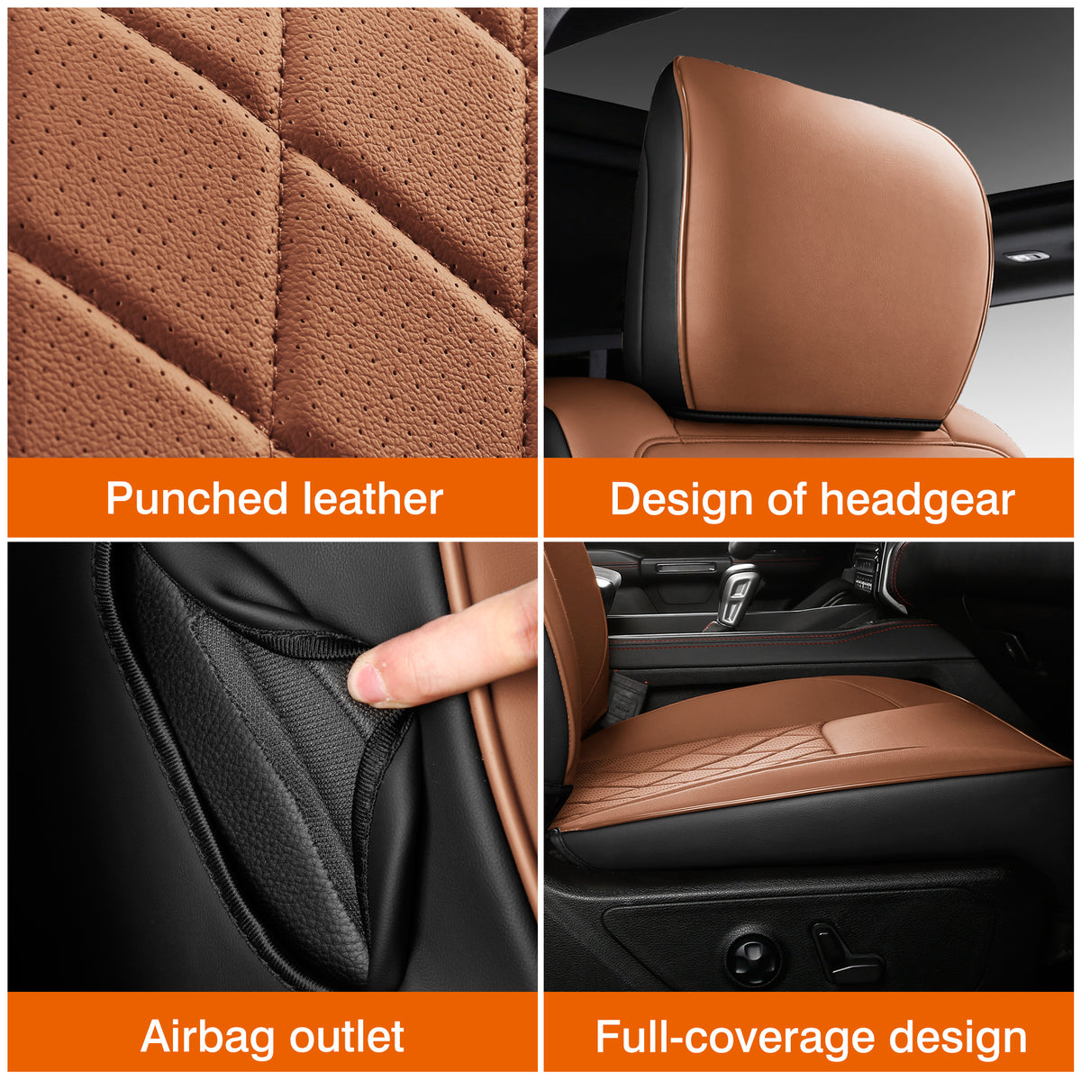 Car Seat Covers for 2019-2026 Dodge Ram 1500 Crew Cab - Full Set Nappa Leather - 46-Split Flat Rear Bench Design, Compatible with Big Horn/Rebel/Lone Star/HFE Trims