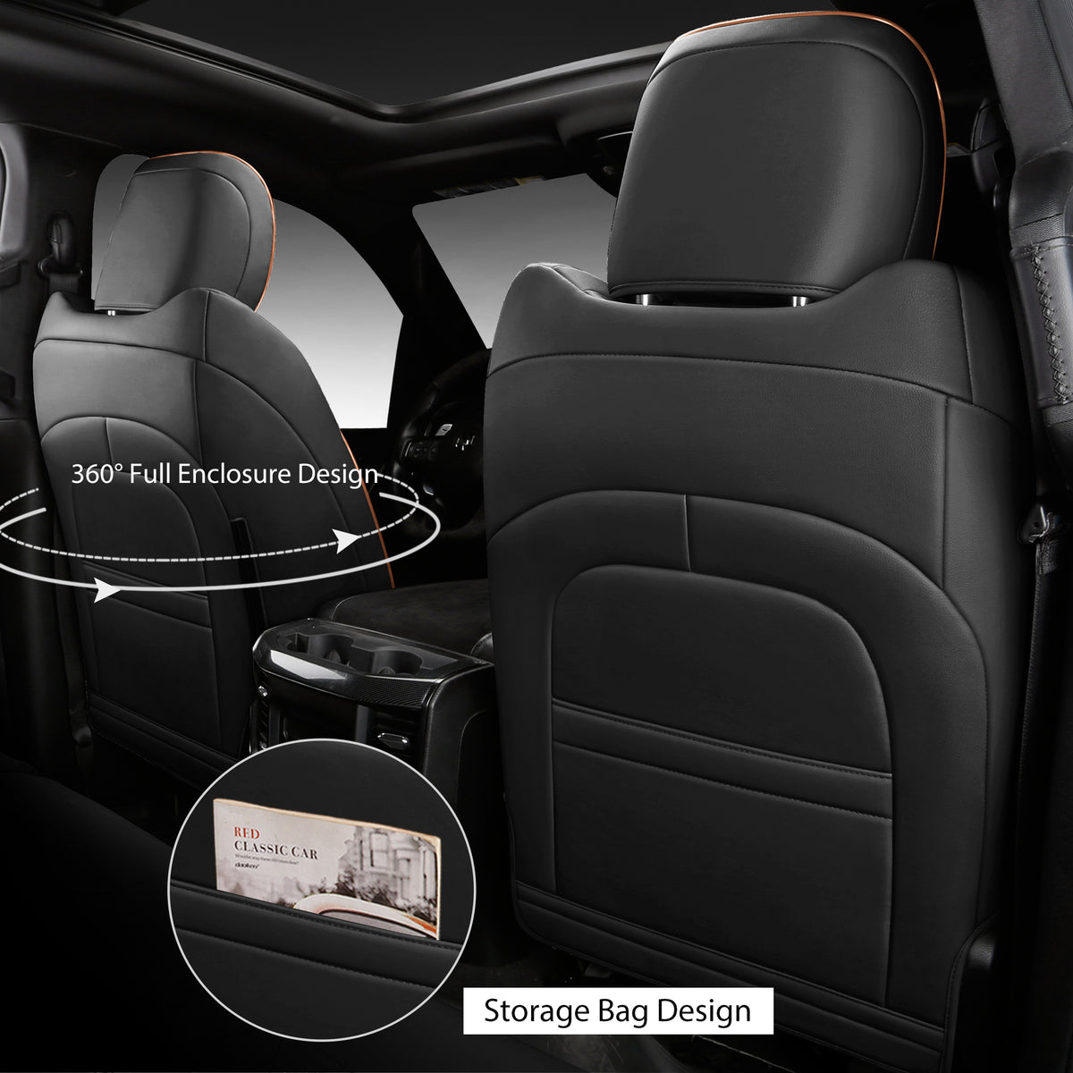 Car Seat Covers for 2019-2026 Dodge Ram 1500 Crew Cab - Full Set Nappa Leather - 46-Split Flat Rear Bench Design, Compatible with Big Horn/Rebel/Lone Star/HFE Trims