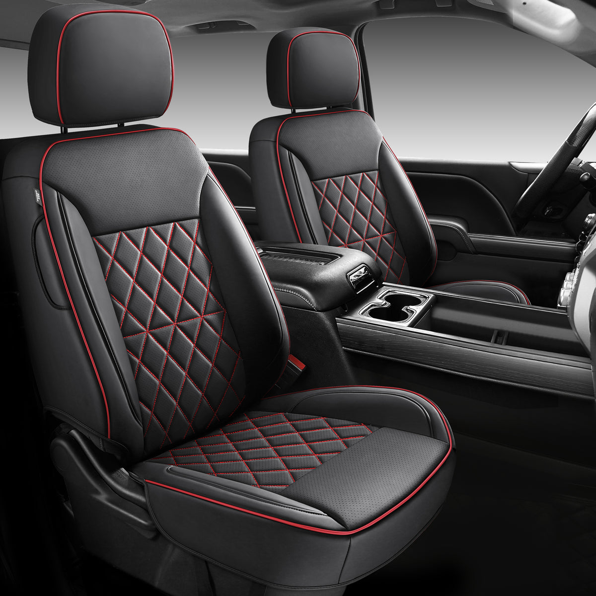KOSIMAZ Custom Napa Leather Seat Covers for Chevy Silverado & GMC Sierra Crew Cab, 46-Split Flat Rear Bench Design, Compatible with 2019-2026 1500 and 2020-2026 2500HD 3500HD