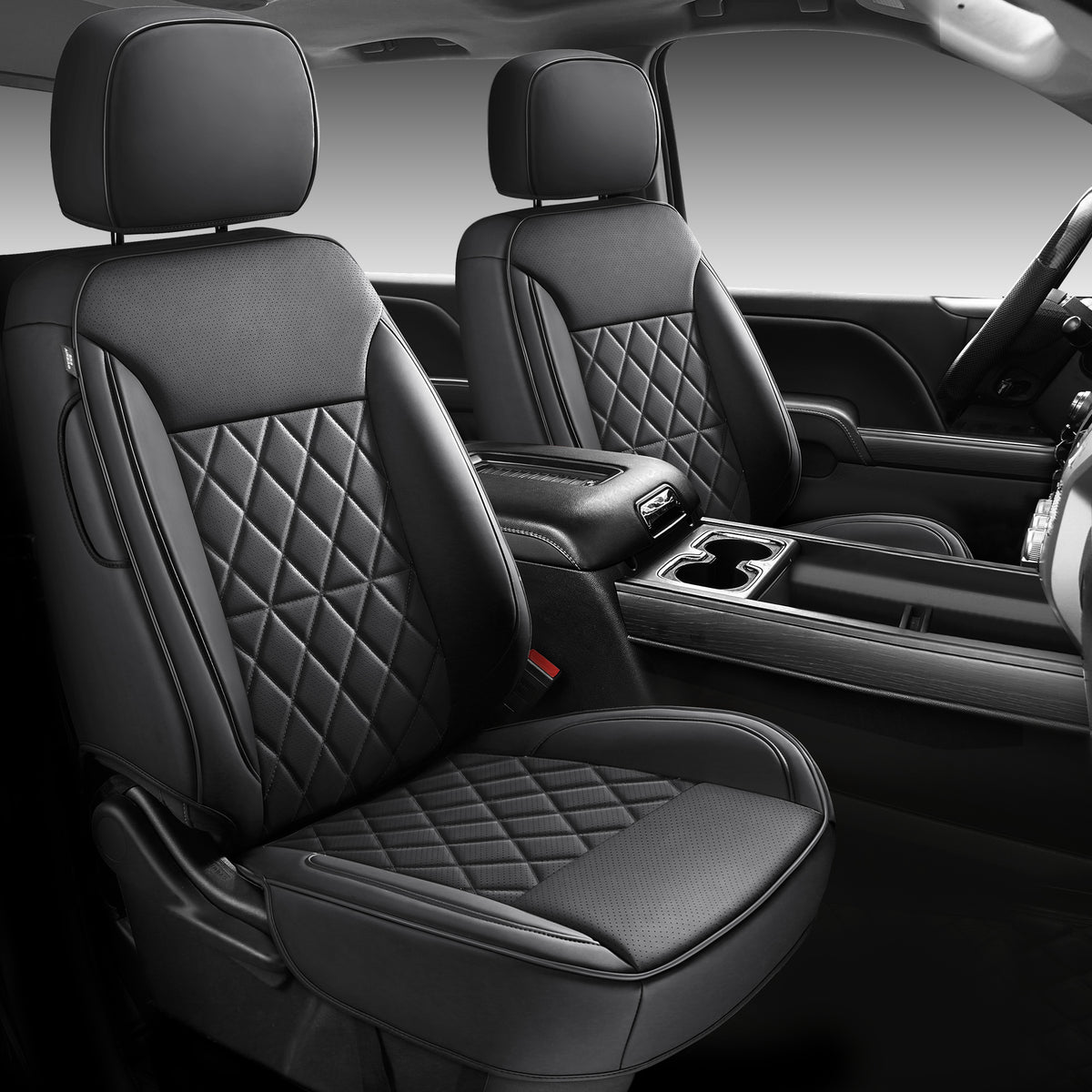 KOSIMAZ Custom Napa Leather Seat Covers for Chevy Silverado & GMC Sierra Crew Cab, 46-Split Flat Rear Bench Design, Compatible with 2019-2026 1500 and 2020-2026 2500HD 3500HD
