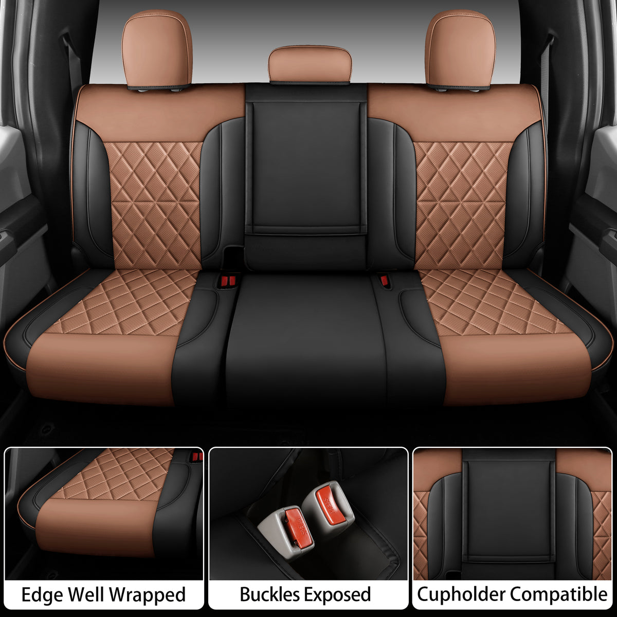 KOSIMAZ Custom Napa Leather Seat Covers for Chevy Silverado & GMC Sierra Crew Cab, 46-Split Flat Rear Bench Design, Compatible with 2019-2026 1500 and 2020-2026 2500HD 3500HD
