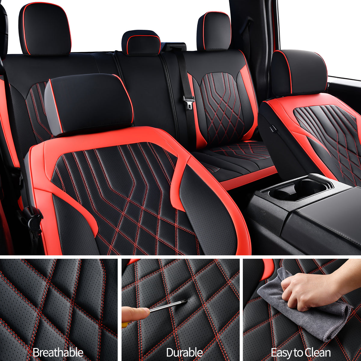 KOSIMAZ F150 Napa Leather Seat Covers, for 2015-2026 F150 SuperCrew, and 2017-2025 F250 F350 F450 Super Duty Crew Cab
